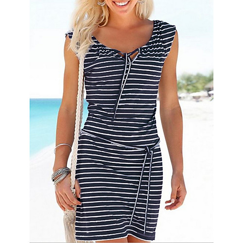 

Women's A-Line Dress Short Mini Dress - Sleeveless Striped Summer Casual 2020 Gray S M L XL XXL