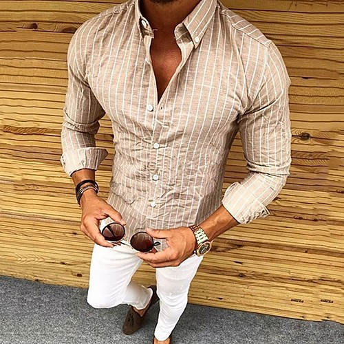 

Men's Striped Shirt Daily Khaki / Gray / Light Blue / Long Sleeve