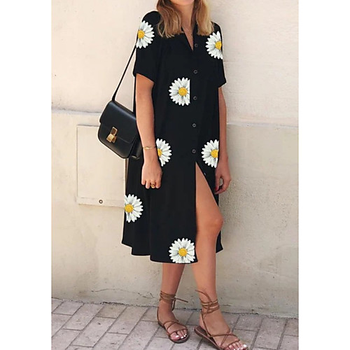 

Women's Shift Dress Midi Dress - Short Sleeves Floral Summer Casual 2020 Black S M L XL XXL