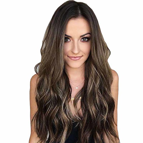 

Synthetic Wig Matte Body Wave Middle Part Wig Long Light Brown Synthetic Hair 26 inch Women's Middle Part curling Fluffy Brown