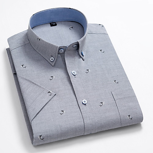 

Men's Geometric Plaid Print Shirt - Cotton Daily Button Down Collar Gray / Short Sleeve