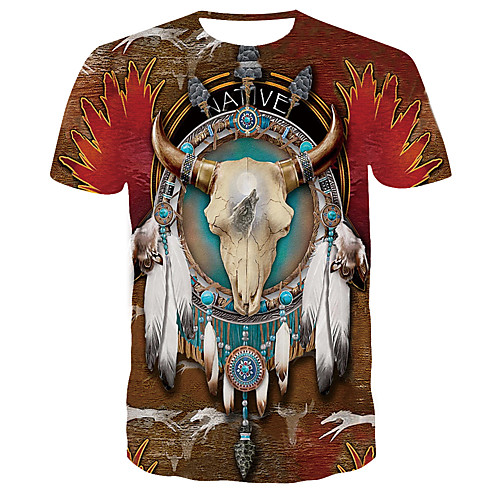 

Men's 3D Print T-shirt Daily Round Neck Wine / Short Sleeve