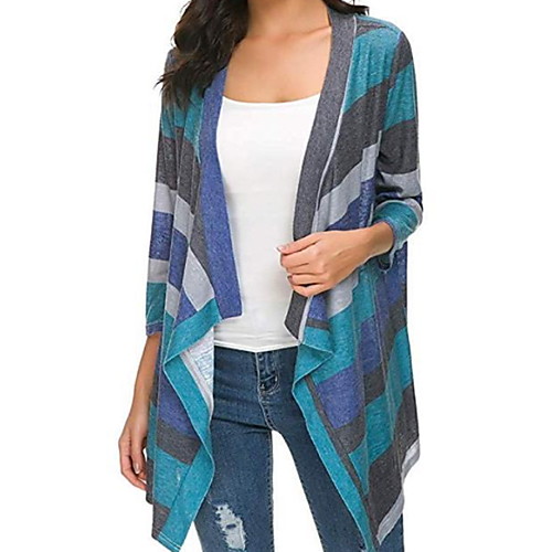 

Women's Striped Long Sleeve Cardigan Sweater Jumper, V Neck Orange / Blue / Light Blue S / M / L