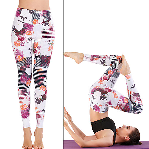 

Women's High Waist Yoga Pants Print White Running Fitness Gym Workout Tights Leggings Sport Activewear Quick Dry Butt Lift Tummy Control Stretchy Skinny