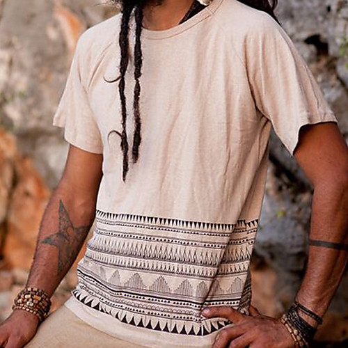

Men's Geometric Print T-shirt Daily Round Neck Gray / Short Sleeve