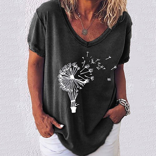 

Women's T shirt Geometric V Neck Tops Basic Top White Black Blue