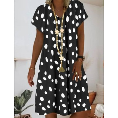 

Women's Shift Dress Knee Length Dress White Black Green Short Sleeve Polka Dot Print Summer V Neck Hot Casual Mumu 2021 S M L XL XXL 3XL 4XL 5XL / Plus Size