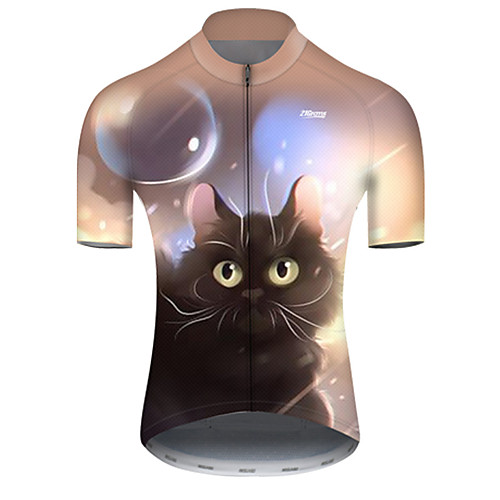 

21Grams Men's Short Sleeve Cycling Jersey Polyester Black / Yellow Galaxy Cat Animal Bike Jersey Top Mountain Bike MTB Road Bike Cycling Breathable Quick Dry Ultraviolet Resistant Sports Clothing