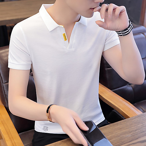 

Men's Polo Graphic Short Sleeve Daily Tops Basic Elegant White Black Khaki