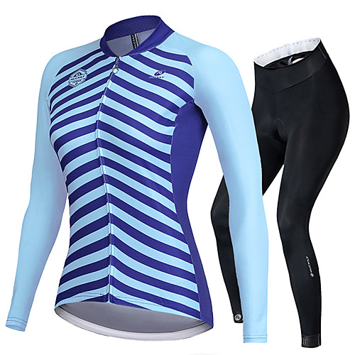 

Nuckily Women's Long Sleeve Cycling Jersey with Tights Blue Stripes Bike Thermal Warm Quick Dry Breathable Sports Lines / Waves Road Bike Cycling Clothing Apparel