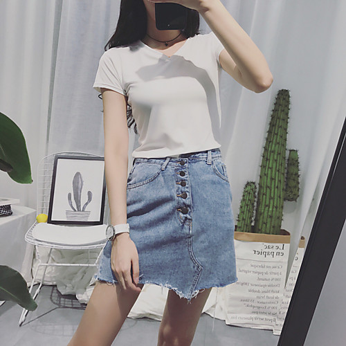 

Women's Solid Colored Slim T-shirt - Cotton Basic Daily V Neck White / Black