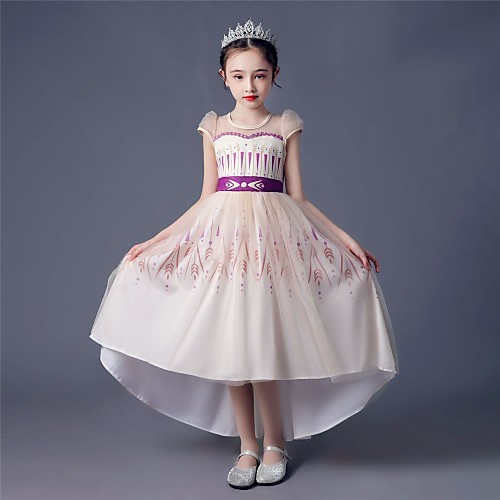 

Princess Anna Dress Flower Girl Dress Girls' Movie Cosplay A-Line Slip Beige Dress Children's Day Masquerade Tulle Polyester