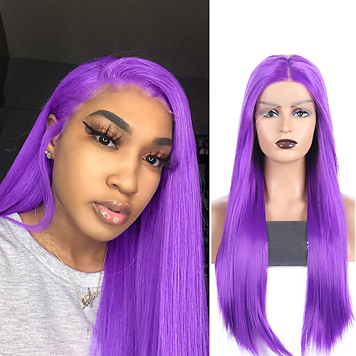 

Synthetic Lace Front Wig Straight Middle Part Lace Front Wig Long Purple Synthetic Hair 18-26 inch Women's Soft Adjustable Party Purple