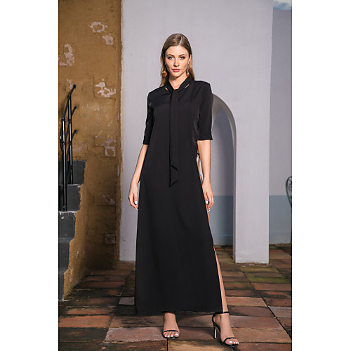 

Women's A-Line Dress Maxi long Dress - Long Sleeve Print Spring Summer Casual Vintage Daily Going out Puff Sleeve 2020 Black S M L