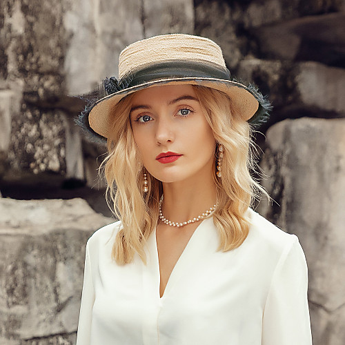 

Elegant Natural Fiber Hats with Floral 1pc Casual / Daily Wear Headpiece