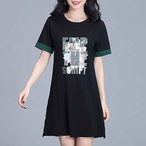 

Women's Shift Dress - Short Sleeves Floral Geometric Print Summer Casual Street chic 2020 Wine Black M L XL XXL