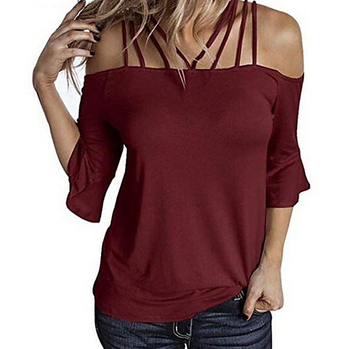 

Women's T shirt Solid Colored Plain Off Shoulder Tops Basic Top White Black Blushing Pink