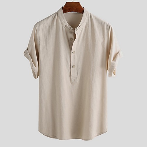 

Men's T shirt Solid Colored Short Sleeve Daily Tops Cotton Chinoiserie Hawaiian White Beige Light Blue