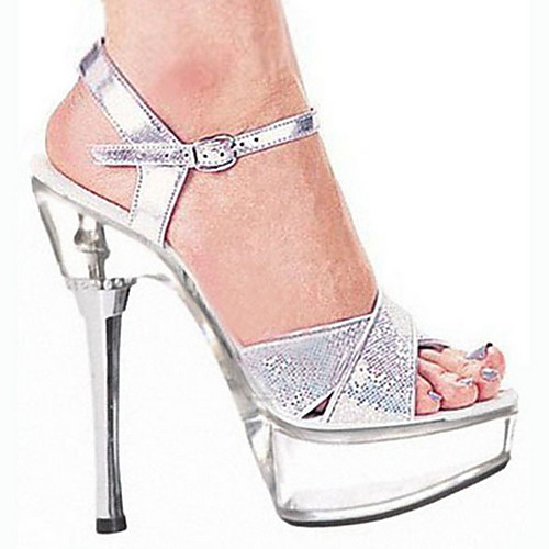 

Women's Sandals Summer Stiletto Heel Peep Toe Wedding PU Silver