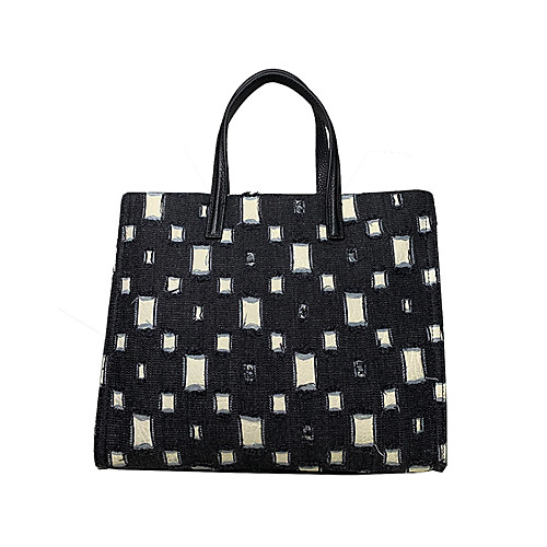 

Women's Zipper Cowhide Crossbody Bag / Top Handle Bag Geometric Pattern Black / White