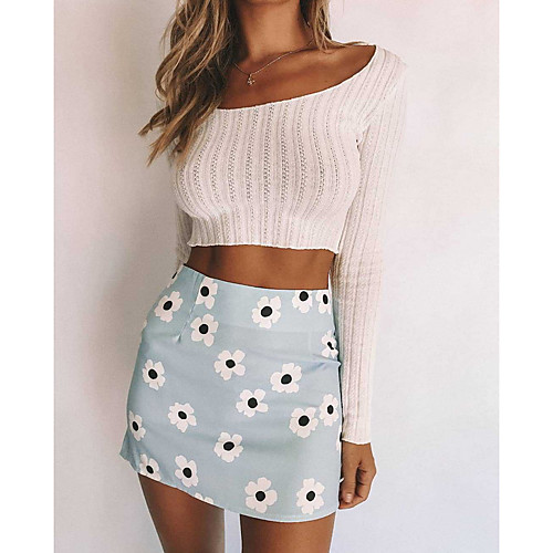 

Women's Bodycon Skirts - Floral Blushing Pink Light Blue S M L