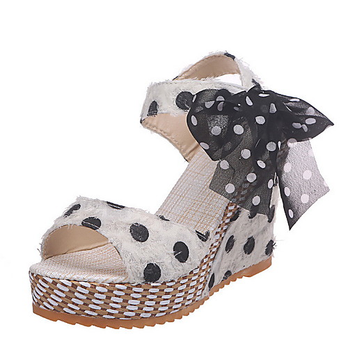 

Women's Sandals Summer Wedge Heel Peep Toe Daily Canvas White / Black / Pink