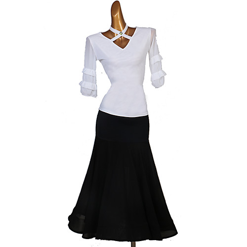 

Ballroom Dance Skirts Ruching Women's Performance Half Sleeve High Spandex