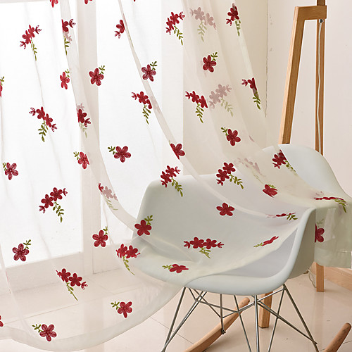 

Two Panel Korean Pastoral Style Embroidered Yarn Curtain Semi-Transparent Living Room Bedroom Children's Room Yarn Curtain