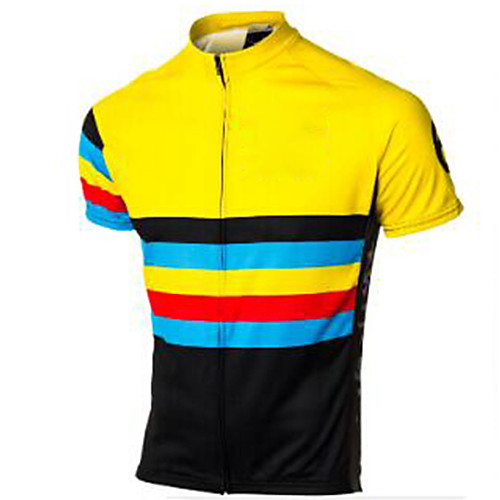 

21Grams Men's Short Sleeve Cycling Jersey Polyester Black / Yellow Retro Stripes Patchwork Bike Jersey Top Mountain Bike MTB Road Bike Cycling UV Resistant Breathable Quick Dry Sports Clothing Apparel