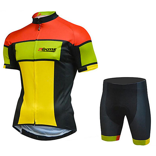 

21Grams Men's Short Sleeve Cycling Jersey with Shorts Black / Yellow Patchwork Bike UV Resistant Quick Dry Breathable Sports Patchwork Mountain Bike MTB Road Bike Cycling Clothing Apparel / Stretchy