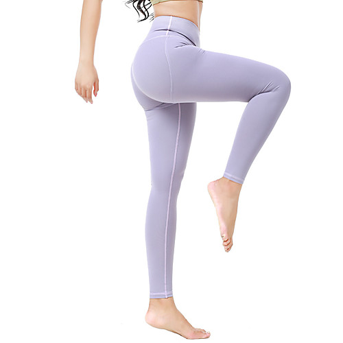 

Women's High Waist Yoga Pants Purple Nylon Running Fitness Gym Workout Tights Leggings Sport Activewear Breathable Tummy Control Butt Lift Moisture Wicking High Elasticity Skinny