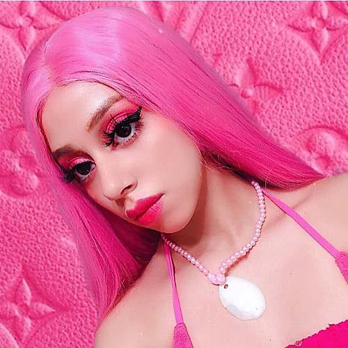 

Synthetic Lace Front Wig Straight Gaga Middle Part Lace Front Wig Pink Long Pink Synthetic Hair 22-26 inch Women's Heat Resistant Women Hot Sale Pink / Glueless