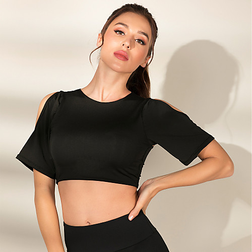 

Women's Crop Top Cut Out Zipper Solid Color Black Yoga Running Fitness Top Short Sleeve Sport Activewear Breathable Comfort Quick Dry Stretchy Slim