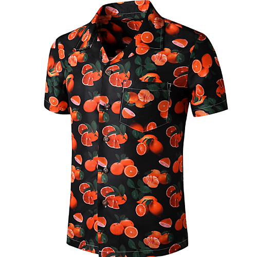 

Men's Fruit Print Shirt Tropical Daily Button Down Collar Black / Short Sleeve