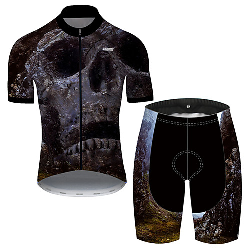 

21Grams Men's Short Sleeve Cycling Jersey with Shorts Polyester Black / White Skull Bike Clothing Suit Breathable 3D Pad Quick Dry Ultraviolet Resistant Reflective Strips Sports Skull Mountain Bike