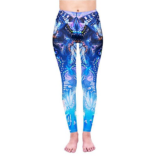

Women's Yoga Pants 3D Print Blue Elastane Yoga Running Fitness Tights Leggings Sport Activewear Quick Dry Tummy Control Butt Lift Moisture Wicking High Elasticity Skinny