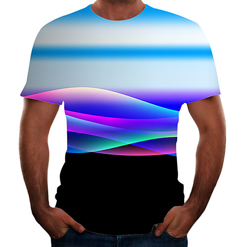 

Men's Plus Size Color Block 3D T-shirt Basic Going out Weekend Round Neck Rainbow / Short Sleeve / Animal