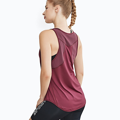 

Women's Yoga Top Patchwork Solid Color Burgundy Mesh Elastane Running Fitness Gym Workout Vest / Gilet Top Sport Activewear Breathable Comfort Quick Dry Stretchy