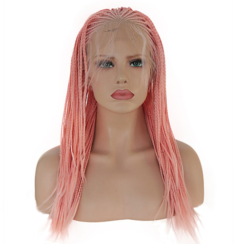 

Synthetic Lace Front Wig Box Braids Plaited with Baby Hair Lace Front Wig Pink Long Pink Synthetic Hair 16 inch Women's Soft Party Women Pink