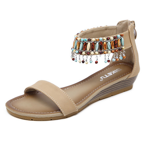 

Women's Sandals Summer Wedge Heel Peep Toe Daily PU Almond / Black / Blue