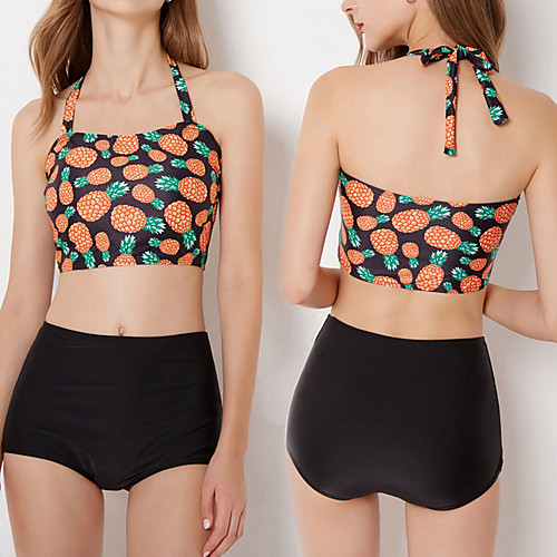 

Women's Two Piece Swimsuit Elastane Swimwear Breathable Quick Dry Sleeveless 2-Piece - Swimming Water Sports 3D Print Summer / Stretchy