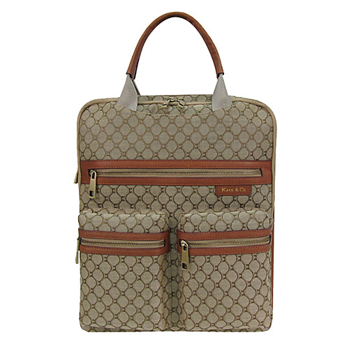 

Adjustable Canvas Cowhide Zipper Commuter Backpack Geometric Pattern Daily Khaki