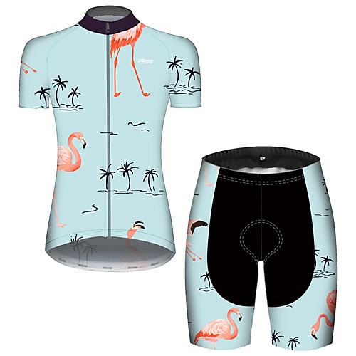 

21Grams Women's Short Sleeve Cycling Jersey with Shorts Blue Flamingo Animal Floral Botanical Bike Clothing Suit Breathable 3D Pad Quick Dry Ultraviolet Resistant Reflective Strips Sports Flamingo