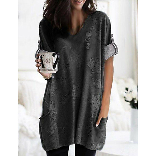 

Women's Plus Size Geometric Loose Tunic - Cotton Basic Daily V Neck Black / Blue / Purple / Red / Green