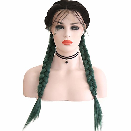 

Synthetic Lace Front Wig Box Braids Middle Part with Baby Hair Lace Front Wig Ombre Long Ombre Green Synthetic Hair 18-26 inch Women's Soft Adjustable Party Green Ombre