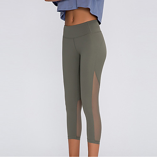 

Women's High Waist Yoga Pants Patchwork Black Green Blue Brown Nylon Mesh Running Fitness Gym Workout 3/4 Capri Pants Sport Activewear Breathable Tummy Control Butt Lift Moisture Wicking High