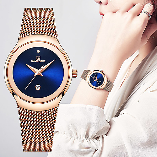 

NAVIFORCE Women's Quartz Watches Fashion Black Silver Gold Stainless Steel Japanese Quartz Gold Blue Silver Water Resistant / Waterproof Calendar / date / day Casual Watch 30 m 1 pc Analog One Year