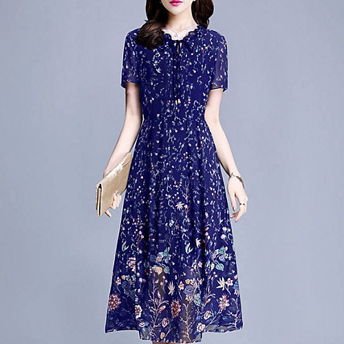 

Women's A Line Dress - Short Sleeves Floral Summer Street chic 2020 Black Blue M L XL XXL XXXL XXXXL