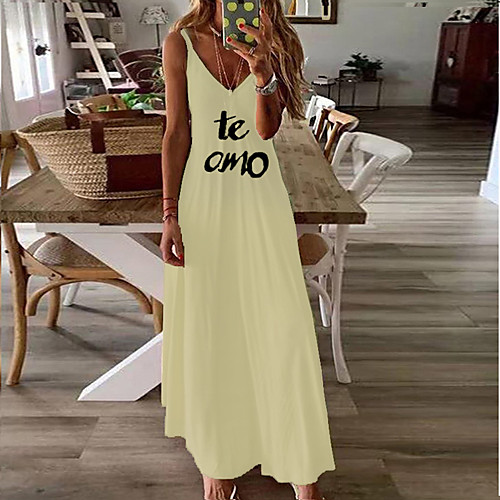 

Women's Sheath Dress Maxi long Dress - Sleeveless Letter Spring Fall Casual Daily 2020 Blue Yellow Blushing Pink S M L XL