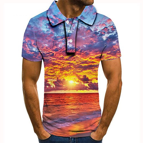 

Men's 3D Polo Basic Daily Shirt Collar Rainbow / Short Sleeve